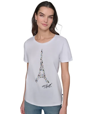 Karl Lagerfeld Paris Women's Jewel Eiffel Crewneck T-Shirt