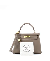 Pre-Owned Hermes Kelly 28 Handbag Grey Clemence with Gold Hardware
