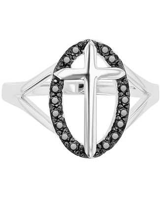 Black Spinel Oval Halo Cross Ring (1/3 ct. t.w.) Sterling Silver