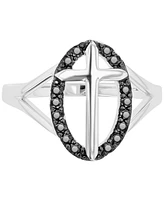 Black Spinel Oval Halo Cross Ring (1/3 ct. t.w.) Sterling Silver