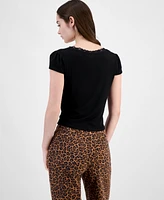 Just Polly Juniors' Lace Trimmed Tie-Front T-Shirt