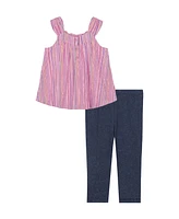 Kids Headquarters 2-Piece Toddler and Little Girls Lurex Stripe Swing Top Capri Jegging Set