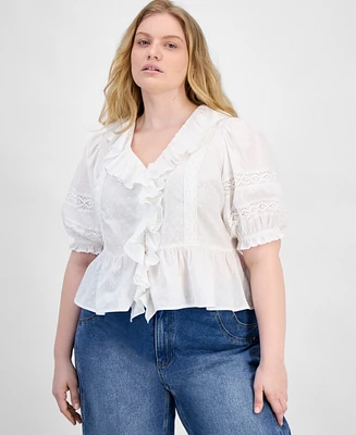 And Now This Trendy Plus Cotton Ruffled Swiss-Dot Blouse, Exclusively at Macy's