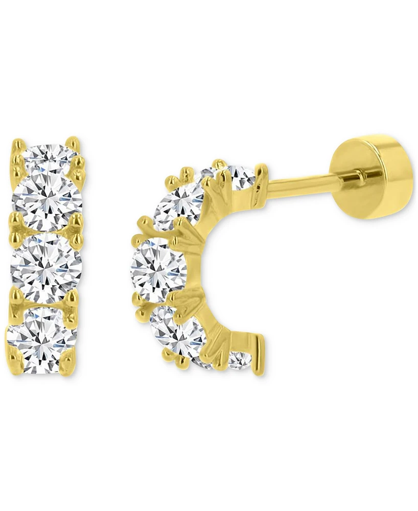 Cubic Zirconia Small Half Hoop Screw Back Earrings Sterling Silver