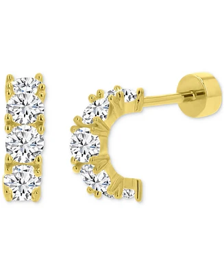 Cubic Zirconia Small Half Hoop Screw Back Earrings Sterling Silver
