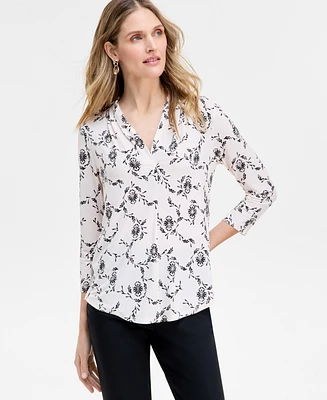 Jm Collection Petite Lush Sway V-Neck 3/4-Sleeve Top, Exclusively at Macy's
