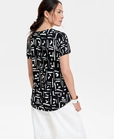 Jm Collection Women's Printed Short Sleeve Scoop-Neck Top, Created for Macy's