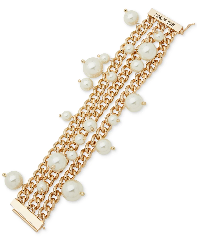 Emily in Paris Gold-Tone Imitation Pearl Triple-Row Flex Bracelet