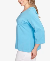 Hearts Of Palm Plus It Had To Be Blue Solid 3/4 Sleeve Top