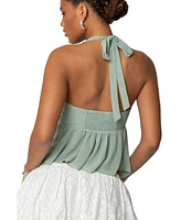 Edikted Womens Sequin Chiffon Split Front Top