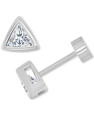 Cubic Zirconia Triangle Bezel Screw Back Stud Earrings in Sterling Silver
