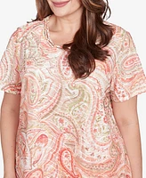 Alfred Dunner Plus Catalina Island Double-Knotted Paisley Crew Neck Top