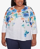 Alfred Dunner Plus Nantucket Textured Floral Crew Neck Top