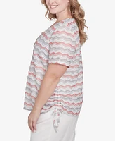 Alfred Dunner Plus Estate of Mind Chevron Shimmer Crew Neck T-Shirt with Necklace