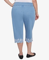 Alfred Dunner Plus Flower Power Classic Floral Embroidered Denim Capris Pants