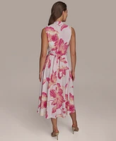 Donna Karan New York Petite Floral-Print Belted Midi Dress