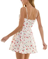 Trixxi Juniors' Cotton Cherry-Print Corset-Style Mini Dress