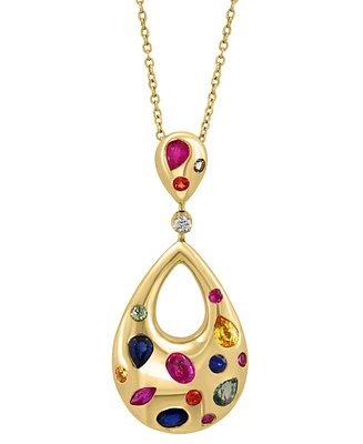 Effy Collection Diamond Accent & Multi Sapphire (1-5/8 ct. t.w.) Pendant Necklace in 14k Gold Over Silver, 17" + 1" extender