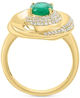 Effy Collection Diamond (1/2 ct. t.w.) & Emerald (1-1/6 ct. t.w.) Ring in 14k Gold Over Silver