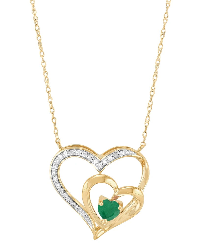 Emerald (1/3 ct. t.w.) & Diamond (1/10 ct. t.w.) Double Heart 18" Pendant Necklace in 14k Gold