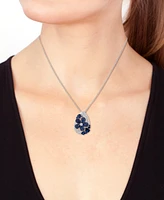 Effy Sapphire (1-7/8 ct. t.w.) & Diamond (1/3 ct. t.w.) Flower Pendant Necklace in 14k White Gold , 17" + 1" extender