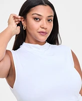 Bar Iii Trendy Plus Sleeveless Mock-Neck Jersey Ruched Top, Exclusively at Macy's