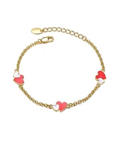 GiGiGirl Sterling Silver 14K Gold Plated Red & White Enamel Double Heart Charm Bracelet