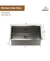 Casainc 30" L x 19" W Drop-in Stainless Steel Kitchen Sink with Touchless Faucet Included