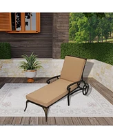 Outdoor Chaise Lounge with Cushions Patio Chairs Wheels & Adjustable Backrest Aluminium Pool Sun Lounges for Outside, Beige