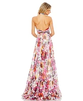 Women's Asymmetrical Ruffled Halter Floral Gown