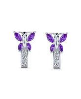 Bling Jewelry Majesty Butterfly Huggies – Purple & White Cz Hoop Earrings in Sterling Silver