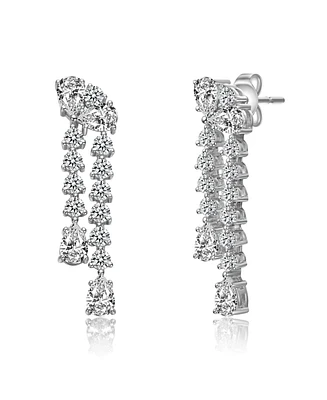 White Gold Plated with Clear Cubic Zirconia Tiered Drop Earrings