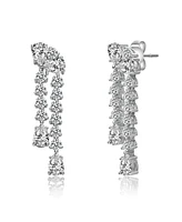 White Gold Plated with Clear Cubic Zirconia Tiered Drop Earrings