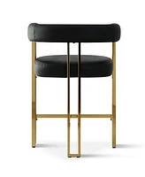 Modern Black Faux Leather Bar Stools Set of 2–Gold Metal Frame, Counter Height Chairs with Backrest-Maison Boucle