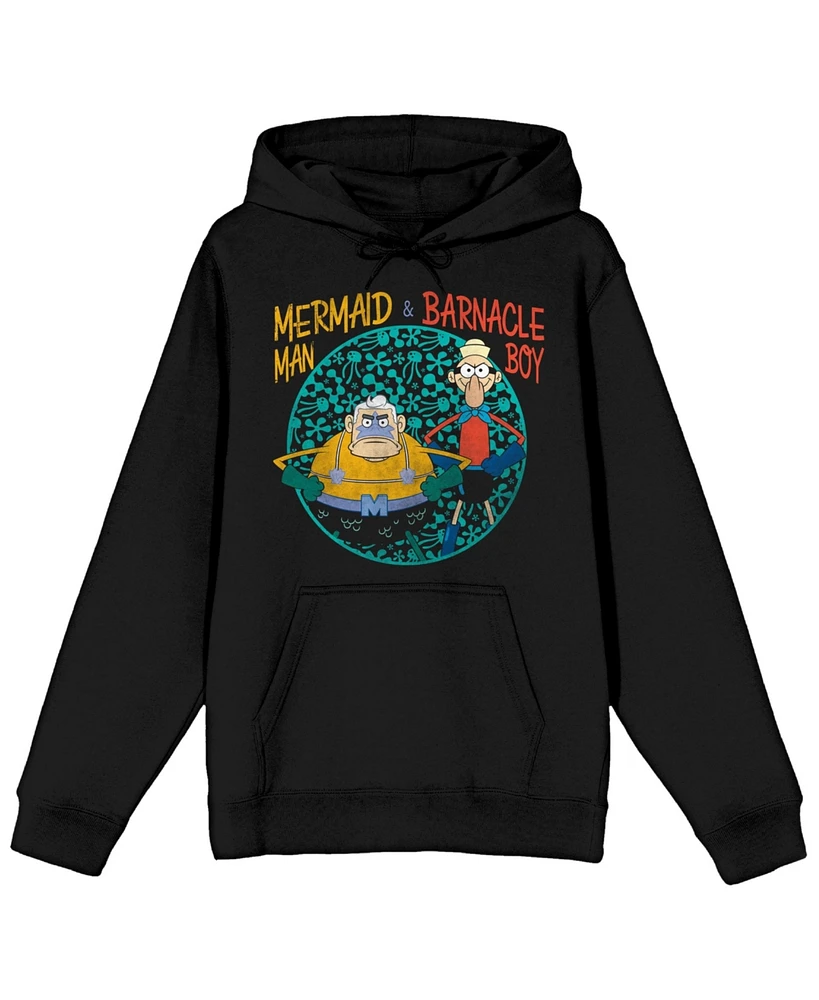 Dc Comics Big & Tall Spongebob Squarepants Mermaid Man and Barnacle Boy Black Sweatshirt-4XL