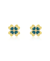 The Lovery Ocean Blue Enamel Four Leaf Clover Stud Earrings 14K Gold