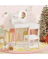 Kids Princess Makeup Dressing Desk and Chair Set with Mirror and Lights Fun Vanity Set for Toddlers