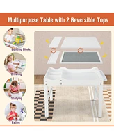 Kids Multi Activity Play Table Wooden Building Block Desk with Storage Paper Roll