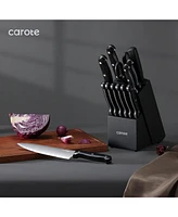 Carote 14 Pieces Knife Set with Block, Forged, High Carbon Stainless Steel Sharp Blade Block Knife Set, Dishwasher Safe Cutlery, Black