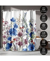 71x74 Blue Floral Shower Curtain - 100% Polyester - Water-Resistant Bath Curtain