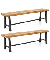 3-Person Acacia Patio Wood Outdoor Backless Bench-Set of 2