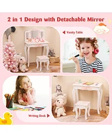 Kids Vanity Set with Drawer and 3 Makeup Accessories Fun Dressing Table for Toddlers