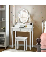 Makeup Dressing Table with Touch Switch Lighted Mirror and Cushioned Stool
