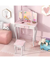 Kids Vanity Set with Drawer and 3 Makeup Accessories Fun Dressing Table for Toddlers