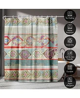 71x74 Green Boho Shower Curtain - 100% Polyester - Water-Resistant Bath Curtain