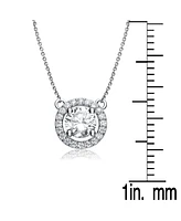 Sterling Silver White Gold Plated with Clear Cubic Zirconia Halo Necklace