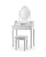 Makeup Vanity Dressing Table Set with Dimmable Bulbs Cushioned Stool