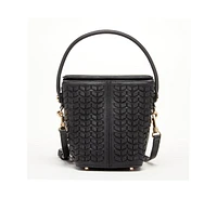 Susu Woven Leather Bucket Bag Quilted Black Crossbody Purse Women's Handbag