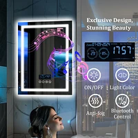 Luvodi 23.6 x 31.5 In Smart Led Lighted Bathroom Mirror with Bluetooth Speaker, Front-lit, Backlight