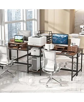 97 Inch Two Person Desk Double Computer Desk with Power Outlets Printer Stand